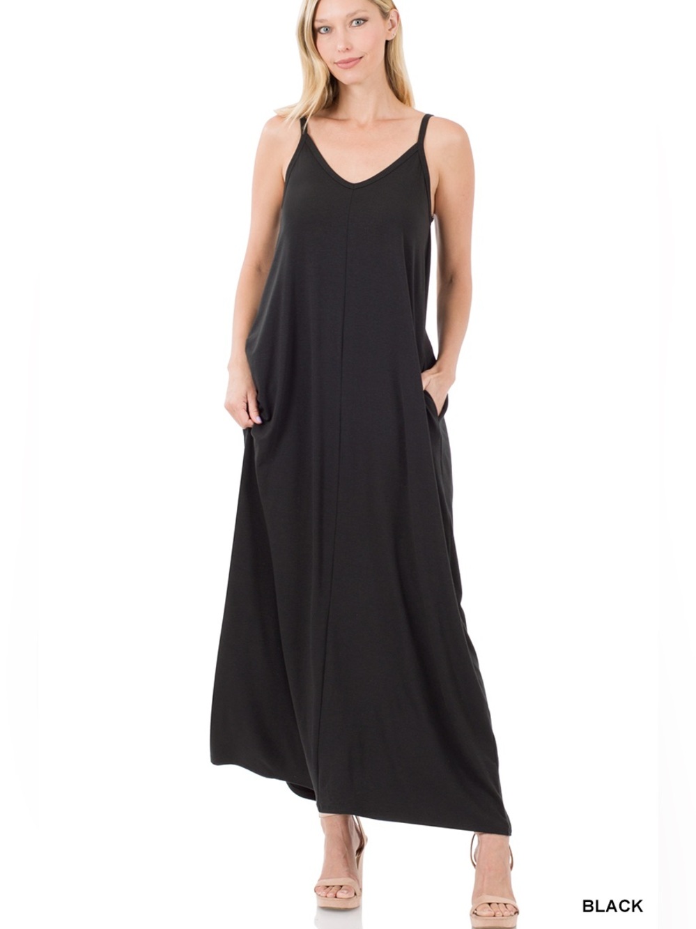 🖤 Zenana V-Neck Cami Maxi Dress With Side Pockets 🖤🛍️
